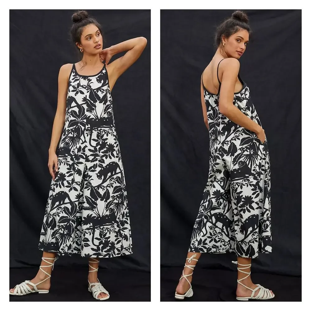 Maeve Chrysanthemum Floral Animal Print Wide Leg Jumpsuit Size L - Picture 1 of 16
